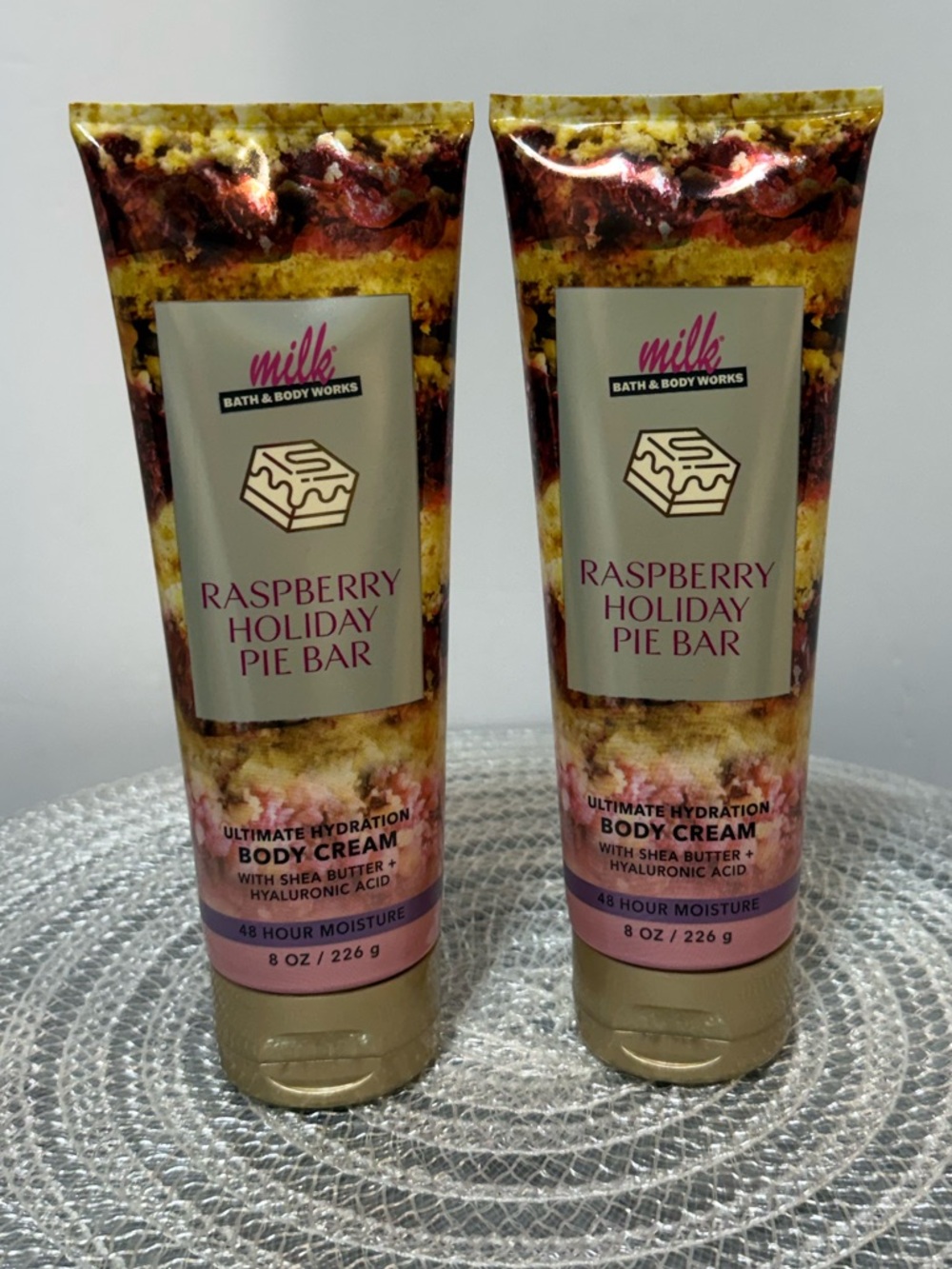 BBW Raspberry Holiday Pie Bar Body Cream Set of 2 NWT